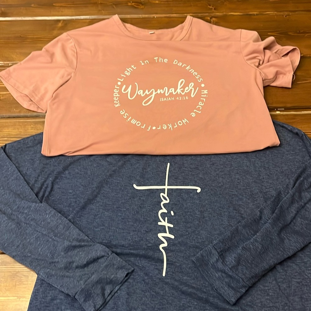 Women’s Christian XL shirts. One short sleeve and one long. You get both.